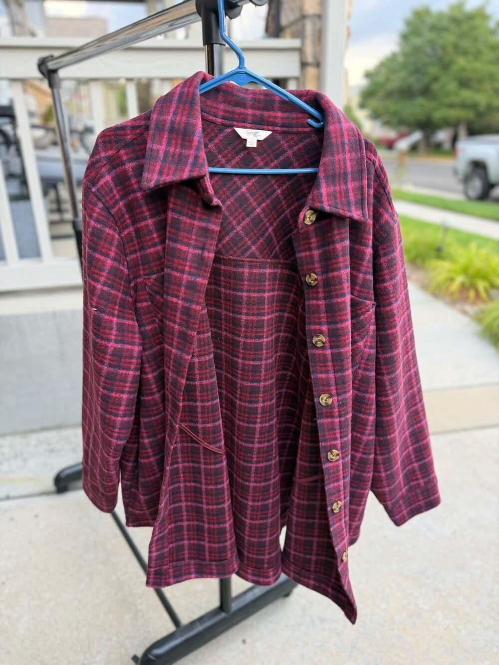 Terra & Sky Women's Plus Size Plaid Button Down Shacket Jacket